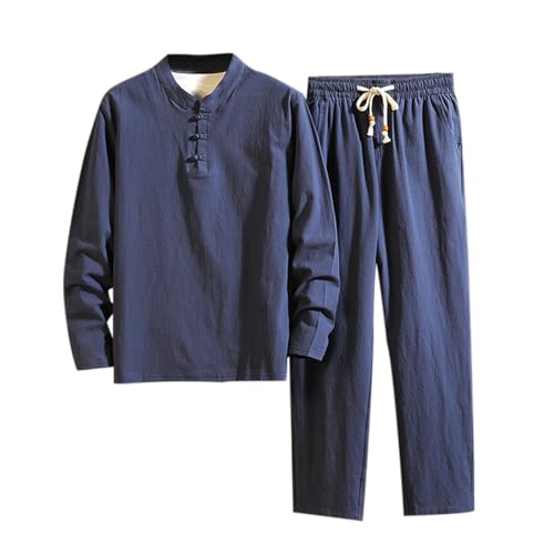 WAZHAKU Oversized Jogginganzug Herren Baumwolle Ohne Kapuze - Trainingsanzug Große Größen Hausanzug Unifarben Freizeitanzug Langarm-Shirt & Bündchen Jogginghosen Zweiteilig Set Weich Nachtwäsche von WAZHAKU