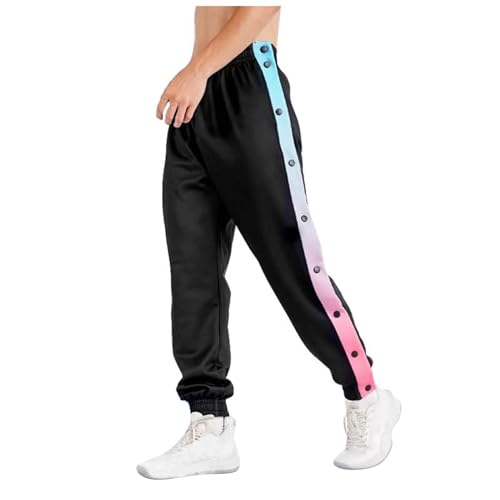 WAZHAKU Reha Hose Herren Jogginghose Mit Knöpfen An Der Seite Trainingshose Mit Taschen und Seitlicher Knopfleiste Zum Öffnen Button Up Elastischer Bund Sweatpants Sporthose Freizeithose von WAZHAKU
