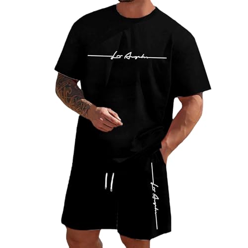 WAZHAKU Sommer Outfit Herren Trainingsanzug mit Farbverlauf T-Shirt und Shorts Set Zweiteiler Herren Sommer Jogginganzug Kurzarm Freizeitanzug Streetwear 2 Teiliges Sportanzug Hausanzug Activewear von WAZHAKU