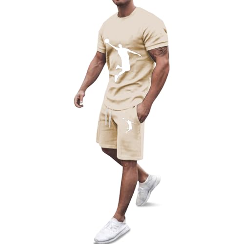 WAZHAKU Sommer Outfit Herren Zweiteiler Kurzarm Atmungsaktive 2 Teiler Jogginganzug Strand Casual Tracksuit Freizeitanzug Shorts Und Basketball Tshirt Set Klamotten Bequem Kurz Trainingsanzug von WAZHAKU