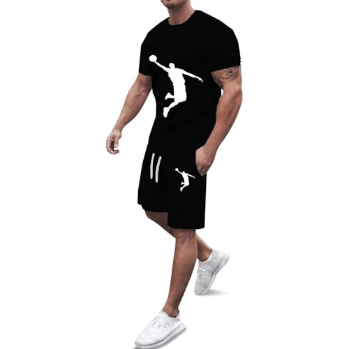 WAZHAKU Sommer Outfit Herren Zweiteiler Kurzarm Atmungsaktive 2 Teiler Jogginganzug Strand Casual Tracksuit Freizeitanzug Shorts Und Basketball Tshirt Set Klamotten Bequem Kurz Trainingsanzug von WAZHAKU