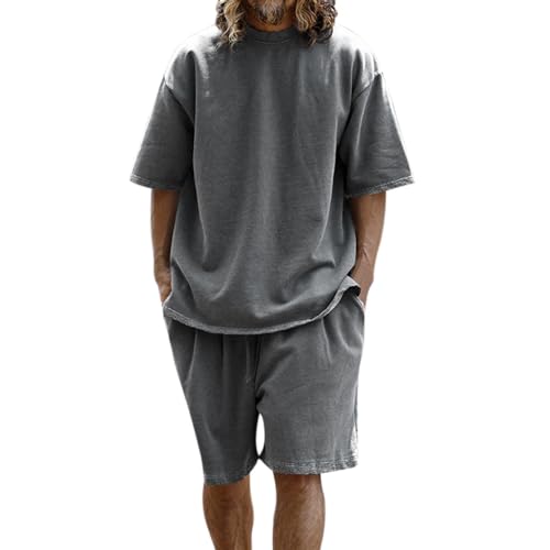 WAZHAKU Sportanzug Herren 2 Piece T-Shirt mit Short Sommer Jogginganzug Set mit Taschen 2024 Casual T Shirts und Kurze Hose Männer Baggy Sport Leicht Atmungsaktiv Sommer Jogginganzug von WAZHAKU