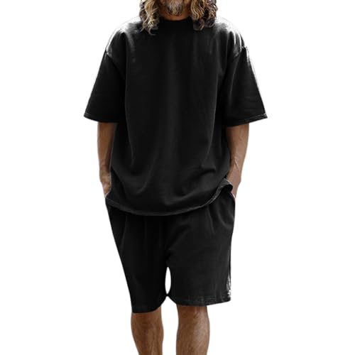 WAZHAKU Sportanzug Herren 2 Piece T-Shirt mit Short Sommer Jogginganzug Set mit Taschen 2024 Casual T Shirts und Kurze Hose Männer Baggy Sport Leicht Atmungsaktiv Sommer Jogginganzug von WAZHAKU