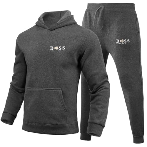 WAZHAKU Sportanzug Herren Lang Trainingsanzug Bequeme Tracksuit Oversized Zweiteiler Outfit Streetwear 2-Teilig Hoodie + Trainingshose mit Grafik Kreativen BuchstabenHerbst Winter Sportswear von WAZHAKU