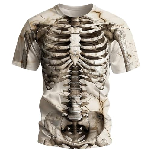 WAZHAKU T Shirt Herren Langarm Sportshirt mit 3D-Totenkopf Druck Oversize Trainingsshirt Rundhals Freizeithemd Wander Tshirt Jogger Fitness Atmungsaktive Gym Sport Oberteile Muskelshirts von WAZHAKU