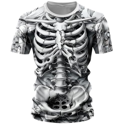 WAZHAKU T Shirt Herren Langarm Sportshirt mit 3D-Totenkopf Druck Oversize Trainingsshirt Rundhals Freizeithemd Wander Tshirt Jogger Fitness Atmungsaktive Gym Sport Oberteile Muskelshirts von WAZHAKU