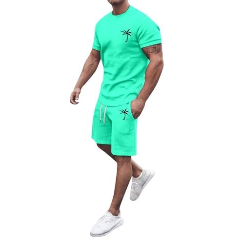 WAZHAKU Trainingsanzug Herren Jogginganzug Bequeme Sommer Outfit Oversized Sport Kleidung Zweiteiler Outfit Fitnessanzug 2-Teilig T-shirts + Sport Shorts Unisex Schlafanzug Loungewear von WAZHAKU