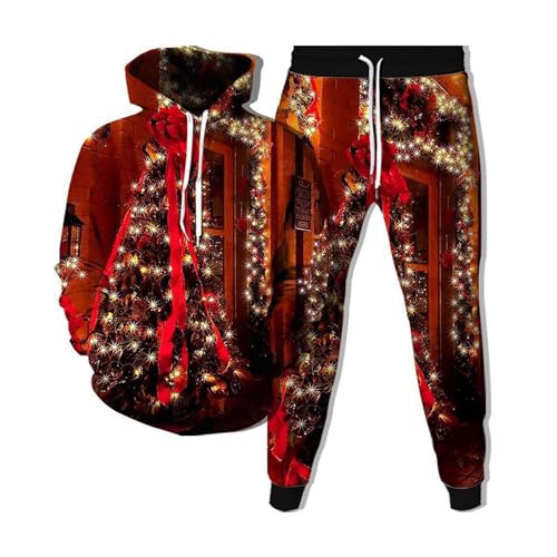 WAZHAKU Weihnachten Jogginganzug Herren Lang Trainingsanzug Bequeme Tracksuit Baggy Activewear Zweiteiler Outfit Y2K Hip Hop 2-Teilig Hoodie und Jogginghose Freizeit Hausanzug Winter Sportswear von WAZHAKU