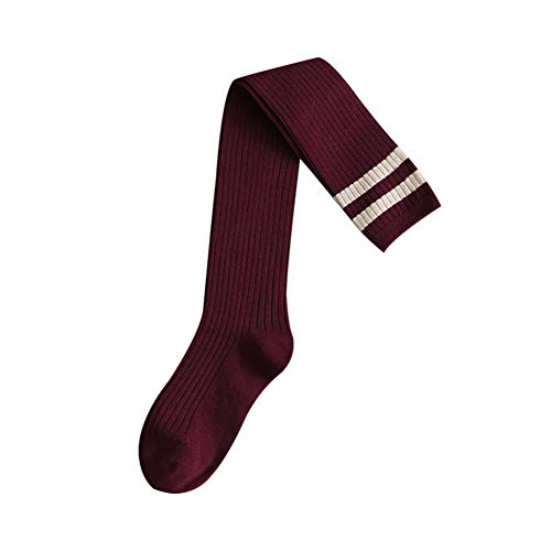 WAZIm Hohe Socken weibliche koreanische Kniestrümpfe Hohe Socken Student Oberschenkel Socken Herbst und Winter Lange Socken, Weinrot Vertikale Streifen von WAZIm
