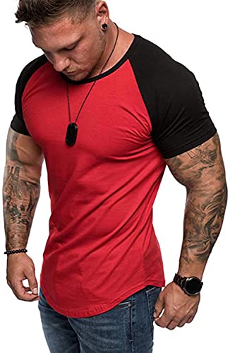 WAZZAP Herren T-Shirt Basic Kurzarm Slim Fit Contrast Raglan mit Rundhals von WAZZAP