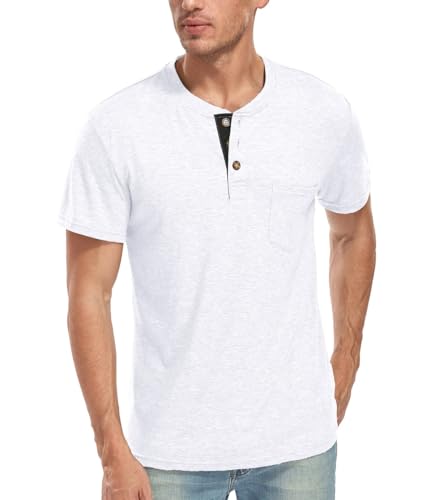 WAZZAP Henley Shirt Herren Kurzarm Casual Slim Fit Rundhals T Shirt Knopfleiste mit Grandad-Ausschnitt von WAZZAP