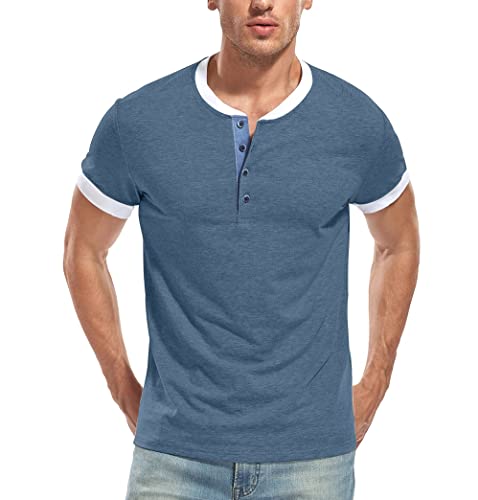 WAZZAP Henley Shirt Herren Kurzarm Casual Slim Fit Rundhals T Shirt mit Knopfleiste Grandad-Ausschnitt von WAZZAP