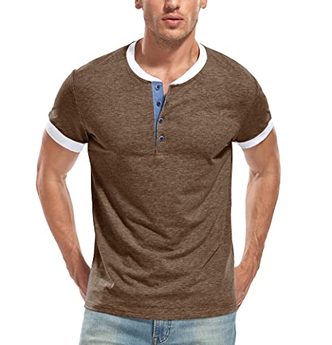 WAZZAP Henley Shirt Herren Kurzarm Casual Slim Fit Rundhals T Shirt mit Knopfleiste Grandad-Ausschnitt von WAZZAP