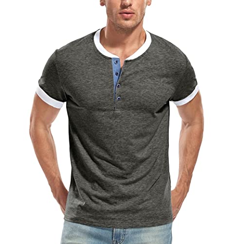 WAZZAP Henley Shirt Herren Kurzarm Casual Slim Fit Rundhals T Shirt mit Knopfleiste Grandad-Ausschnitt von WAZZAP