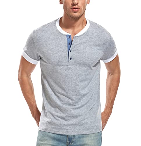 WAZZAP Henley Shirt Herren Kurzarm Casual Slim Fit Rundhals T Shirt mit Knopfleiste Grandad-Ausschnitt von WAZZAP
