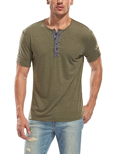 WAZZAP Henley Shirt Herren Kurzarm Grandad-Ausschnitt Casual Slim Fit Rundhals T Shirt mit Knopfleiste von WAZZAP