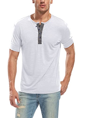 WAZZAP Henley Shirt Herren Kurzarm Grandad-Ausschnitt Casual Slim Fit Rundhals T Shirt mit Knopfleiste von WAZZAP