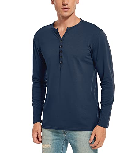 WAZZAP Langarmshirt Herren Henley Shirt Langarm Casual Grandad-Ausschnitt mit Knöpfen von WAZZAP