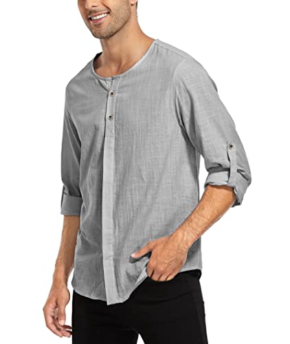 WAZZAP Herren Baumwolle Leinenhemd Regular Fit Button Langarm Strand Hemd Freizeithemd von WAZZAP