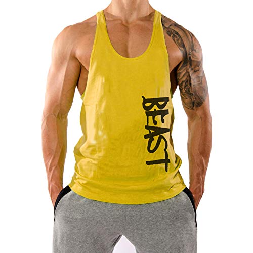 WAZZAP Herren Beast Muskelshirt Stringer Tank Top Bodybuilding Fitness Gym Sport Ärmellos Achselshirts T-Shirt von WAZZAP