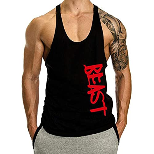 WAZZAP Herren Beast Muskelshirt Stringer Tank Top Bodybuilding Gym Fitness Sport Ärmellos Achselshirts T-Shirt von WAZZAP