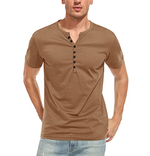 WAZZAP Herren Henley Shirts Kurzarm Grandad-Ausschnitt Sommer Slim Fit T-Shirt Rundhals mit Knöpfen von WAZZAP