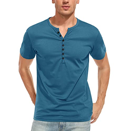 WAZZAP Herren Henley Shirts Kurzarm Grandad-Ausschnitt Sommer Slim Fit T-Shirt Rundhals mit Knöpfen von WAZZAP