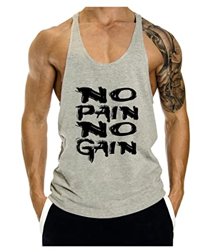 WAZZAP Herren No Pain No Gain Bodybuilding Tank Top Stringers Gym Fitness Sport Muskelshirt Ärmellos T-Shirt von WAZZAP