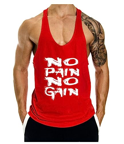 WAZZAP Herren No Pain No Gain Bodybuilding Tank Top Stringers Gym Fitness Sport Muskelshirt Ärmellos T-Shirt von WAZZAP