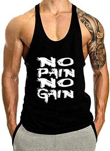 WAZZAP Herren No Pain No Gain Bodybuilding Tank Top Stringers Gym Fitness Sport Muskelshirt Ärmellos T-Shirt von WAZZAP