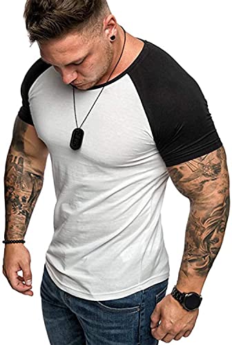 WAZZAP Herren T-Shirt Basic Kurzarm Slim Fit Contrast Raglan mit Rundhals von WAZZAP