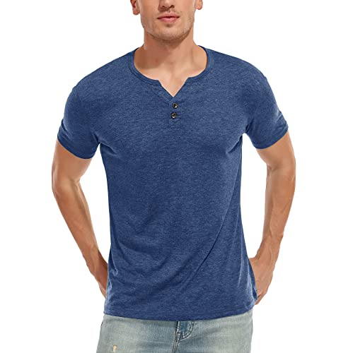 WAZZAP Herren T-Shirt Kurzarm Henley Shirts Casual Slim Fit mit Knopfleiste Grandad-Ausschnitt von WAZZAP