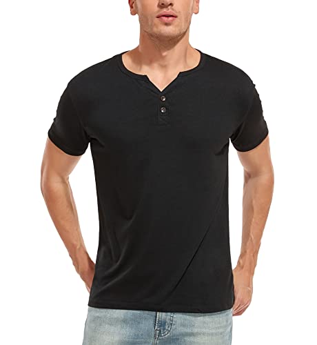 WAZZAP Herren T-Shirt Kurzarm Henley Shirts Casual Slim Fit mit Knopfleiste Grandad-Ausschnitt von WAZZAP