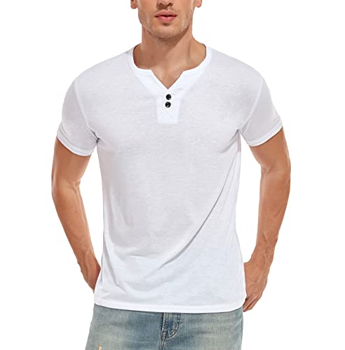 WAZZAP Herren T-Shirt Kurzarm Henley Shirts Casual Slim Fit mit Knopfleiste Grandad-Ausschnitt von WAZZAP