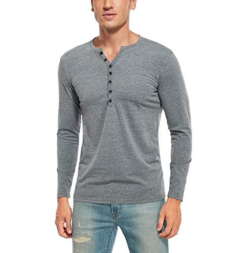 WAZZAP Langarmshirt Herren Henley Shirt Langarm Casual Grandad-Ausschnitt mit Knöpfen von WAZZAP