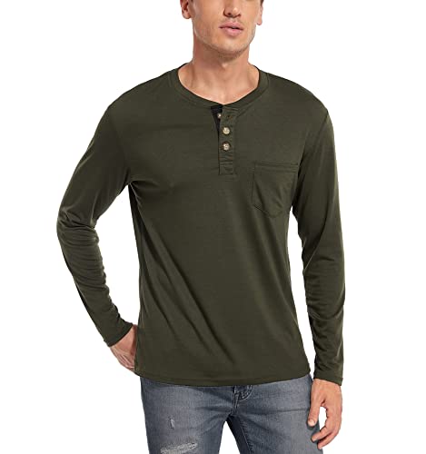 WAZZAP Langarmshirt Herren Henley Shirt Langarm Casual T-Shirt Grandad-Ausschnitt mit Knöpfen von WAZZAP