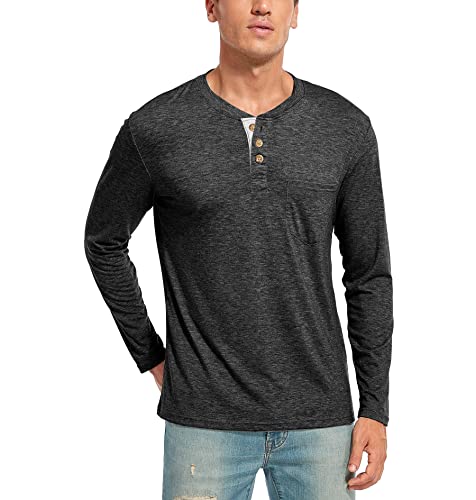 WAZZAP Langarmshirt Herren Henley Shirt Langarm Casual T-Shirt Grandad-Ausschnitt mit Knöpfen von WAZZAP