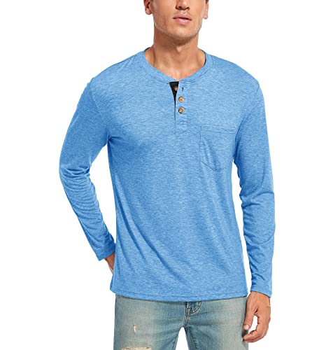 WAZZAP Langarmshirt Herren Henley Shirt Langarm Casual T-Shirt Grandad-Ausschnitt mit Knöpfen von WAZZAP