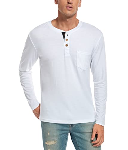 WAZZAP Langarmshirt Herren Henley Shirt Langarm Casual T-Shirt Grandad-Ausschnitt mit Knöpfen von WAZZAP