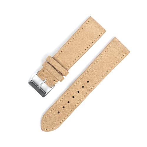 WAikub Wildleder Leder Uhrenarmband 18mm 20mm 22mm Armband Edelstahl Schnalle Männer Frauen Uhr Zubehör, Beige, 18mm von WAikub