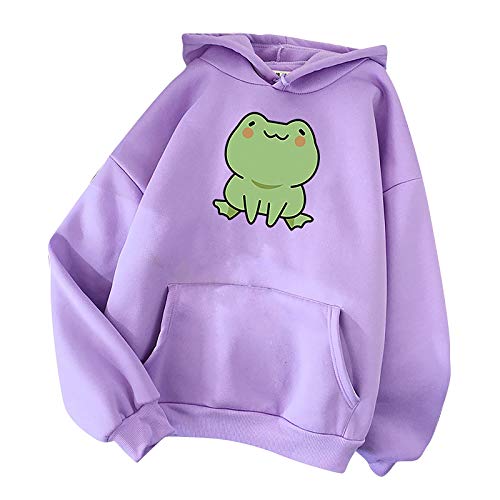 Damen Kawaii Hoodie Kapuzenpullover Große Größe T-Shirt Herbst Winter Warm Süßer Frosch Pulli Outwear Langarm Sweatshirt Mädchen Pullover Bluse Tops Japanischen Stil mit Tasche Locker Oberteile von WAo