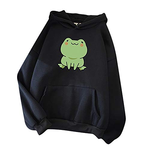 Damen Kawaii Hoodie Kapuzenpullover Große Größe T-Shirt Herbst Winter Warm Süßer Frosch Pulli Outwear Langarm Sweatshirt Mädchen Pullover Bluse Tops Japanischen Stil mit Tasche Locker Oberteile von WAo