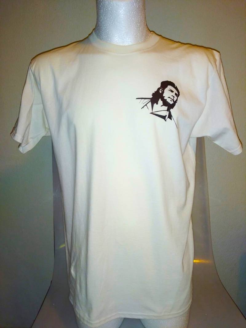 T-Shirt L Für Männer/Jugendliche, Beige, Mit Textildruck Kopf Che, Klein, Baumwolle, Fruit Of The Loom Super Premium von WAprintingstudio