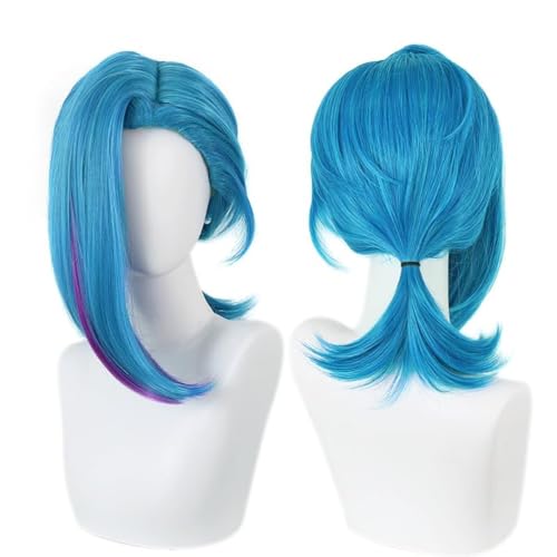 Anime Jinx Perücke, blau, mit langem Pony und kurzen Haaren, for Erwachsene und Damen, Cosplay-Kostüm, Outfits, Zubehör for Partys und Halloween WBASOZMO(BlueA) von WBASOZMO