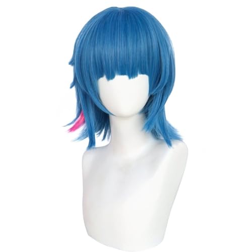 Anime Jinx Perücke, blau, mit langem Pony und kurzen Haaren, for Erwachsene und Damen, Cosplay-Kostüm, Outfits, Zubehör for Partys und Halloween WBASOZMO(BlueB) von WBASOZMO