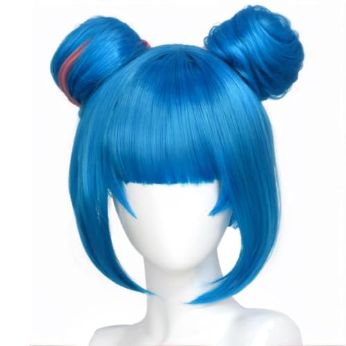 Anime Jinx Perücke, blau, mit langem Pony und kurzen Haaren, for Erwachsene und Damen, Cosplay-Kostüm, Outfits, Zubehör for Partys und Halloween WBASOZMO(BlueD) von WBASOZMO