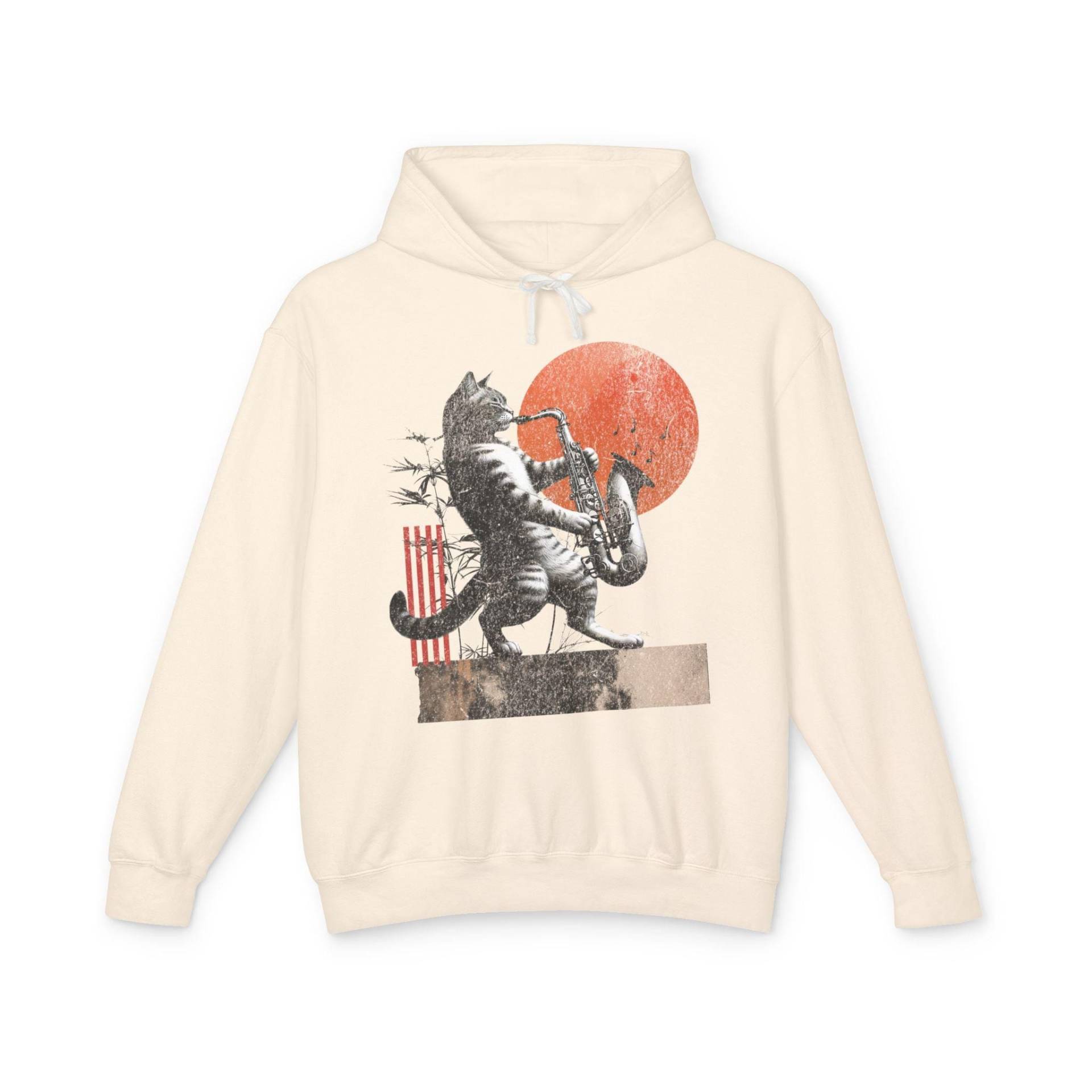 Sophisticated Cat's Saxophone Solo Music Lover Unisex Lightweight Hooded Sweatshirt, Cat Jazz Hoodie, Sax Musician Sophisticated Cat's Saxophone Solo Music Lover Unisex Lightweight Hooded Sweatshirt, Cat Jazz Hoodie, Sax Musician von WBCreativeWorkshop