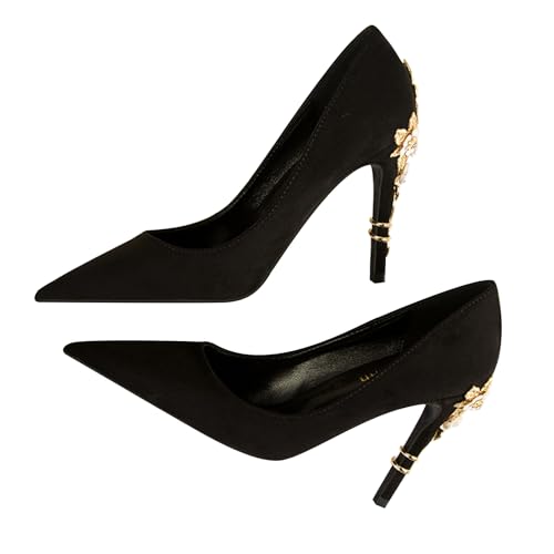 Fashion Damen Super Sexy High Heels Pumps Stiletto High Heel Pointed Toe Schuh 10cm Hochzeit Büro Schuhe (Schwarz,35) von WBITJDK