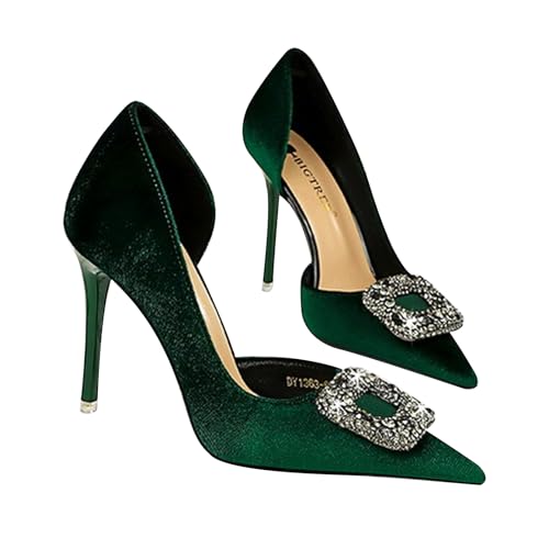 Glitzer Pumps Stiletto High Heel Pointed Toe Schuh Bequeme Abendschuhe 10.5cm Hochzeitsfest-Kleid-Schuhe (Grün,40) von WBITJDK