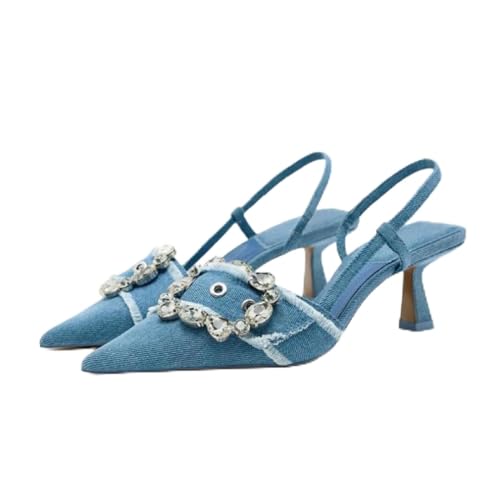 Slingback Slip-on Pumps Heels Kitten Heel Pointed Toe Schuh 7cm Glitzer Lässig Büroschuhe Dress Schuhe (36) von WBITJDK